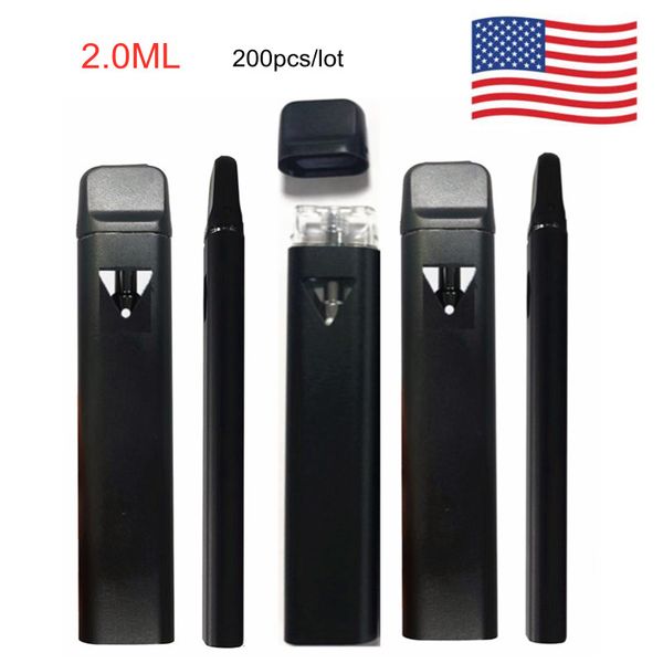 2 ml Einweg-Vape-Stifte, leer, Verdampfer, E-Zigarette, 350 mAh, wiederaufladbarer Akku, Starter-Set, aufsteckbare Kappen, USA-Lager, Keramikspulen Typ C für dickes Öl, Schwarz