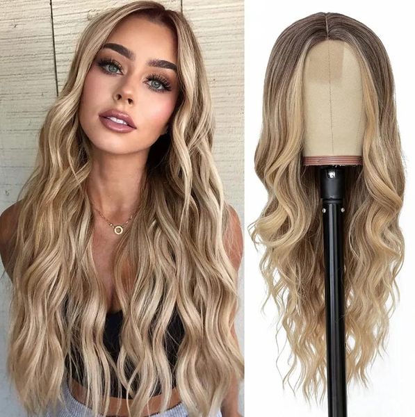 Perucas A mais recente peruca de renda de 28 polegadas Ombre Blonde com ondas grandes e arnês de cabelo longo e encaracolado Perucas de renda Existem muitos estilos para escolher fr