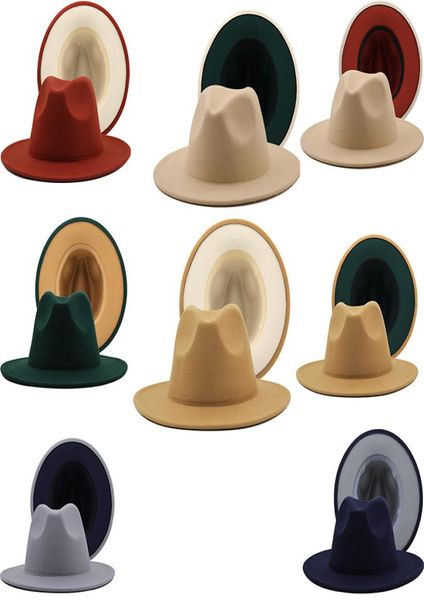 TODO UNISISEX Two Tone Fluppy Brim Wide Wool Felt Cowboy Dress Fedora Hats For Men Mulheres Vintage Party Jazz Cap2801406