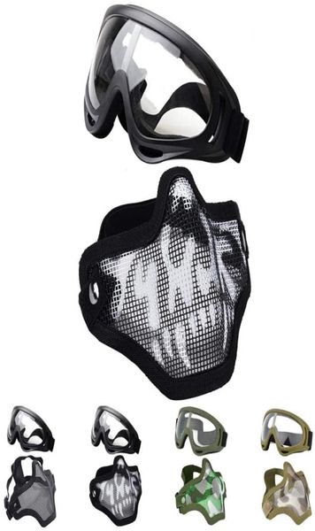 Taktische Sonnenbrille Airsoft Schießen Halbmaske Stahlgeflecht und Schutzbrillen Set Sport Paintball CS Augen Schutz4607947