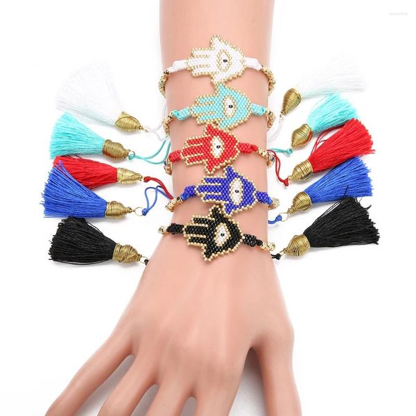 Charm-Armbänder im Boho-Stil, einfarbig, mit Perlen gewebt, verstellbares Armband, gewachste Schnur, handgefertigt, Punkte, Augen, Plam, modischer Sommerschmuck, Geschenk