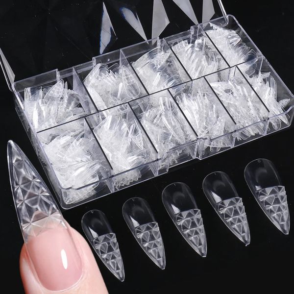 500pcclear esmalte falso dicas de unhas quadradas estiletto caixão prensa na unha capa completa cápsulas de unhas falsas para extensão LA1989 231227