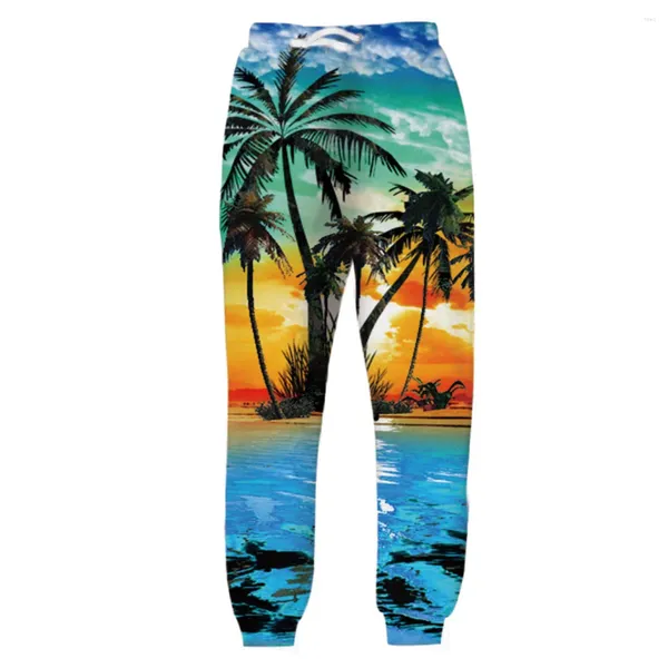 Calças masculinas fitness joggers praia coco árvore impressão gráfica confortável casual todos os dias férias trevo streetwear calças