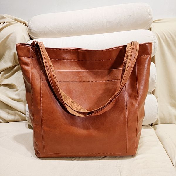 Bolsa de couro de couro vintage grande bolsa de compras para mulheres moda feminina feminina de couro de couro puil