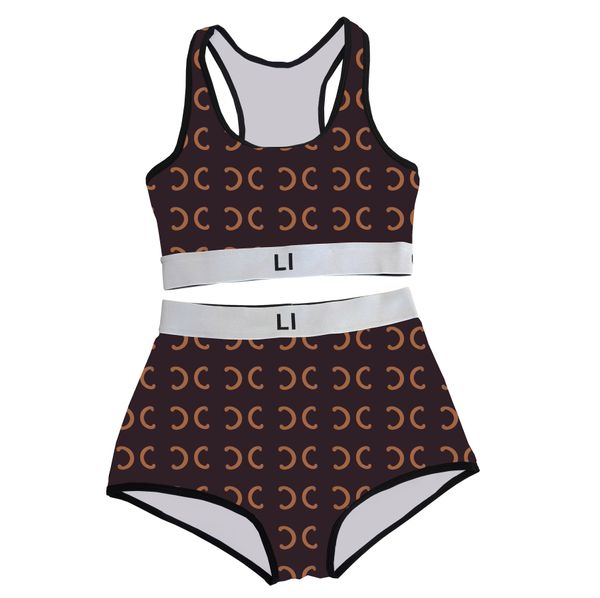 Summer High Taille Badebode Full Letter Print Bikinis Frauen sexy Sport Yoga Outfit ärmellose gepolsterten Tank Heißer Frühlingsbadanzug