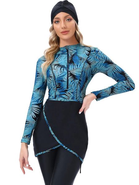 Mulheres de banho muçulmana Mulheres modestas de mangas compridas 3pcs Burkinis islâmico 231227