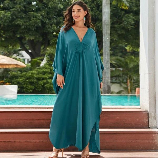 Mulheres Swimwear Maxi Vestido Cover-Ups Mulheres Maiô Batwing Manga Sundress Robe Verão Sólido Moda Praia Férias Bikini Cover Up