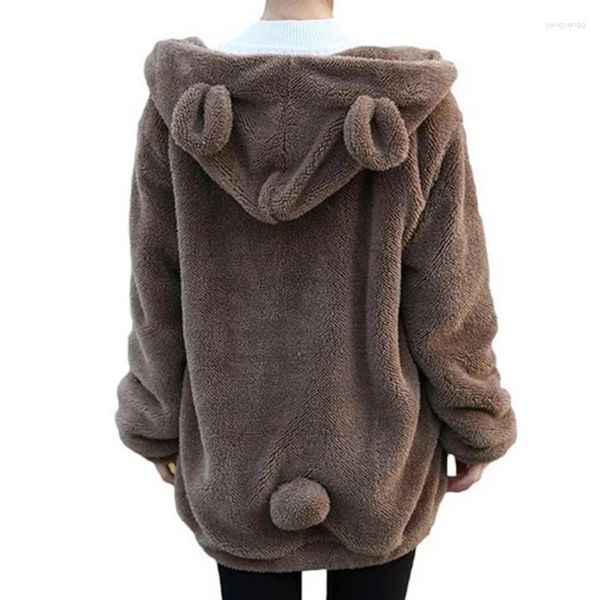 Felpe con cappuccio da donna Moda Donna Morbide orecchie da orso Coda Cartoon Felpa in peluche Felpa a maniche lunghe Girocollo con cappuccio Giacca casual Donna