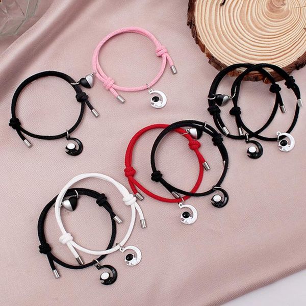 Charme pulseiras casal romântico pulseira para mulheres homens lindo coração ímã astronauta artesanal trançado na moda amante jóias presentes