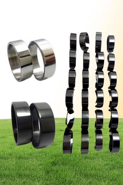 Ganze 100 PCs Silber Black Plain Band Edelstahlringe Mode Ehering -Band -Paare Ring Schmuck Ring2538534
