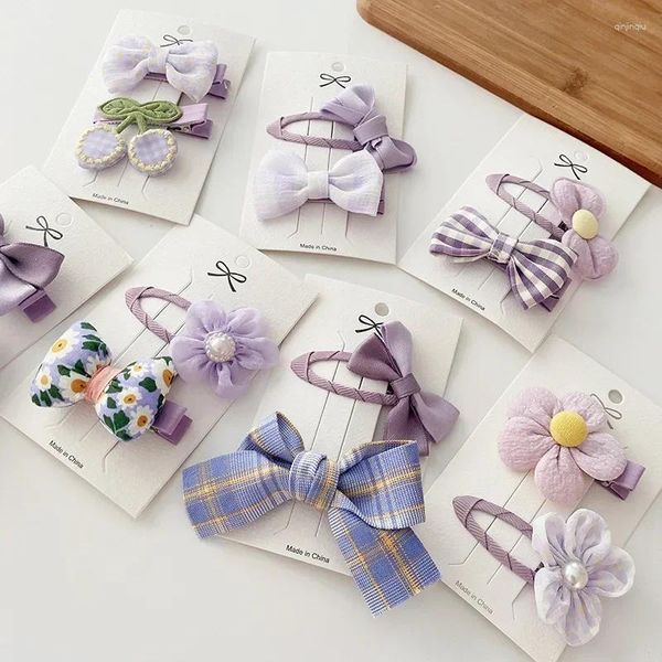 Accessori per capelli 2 pezzi/set stile coreano fiocco viola forcina per neonate clip per fiori ragazza carina barrette spilla Kawaii