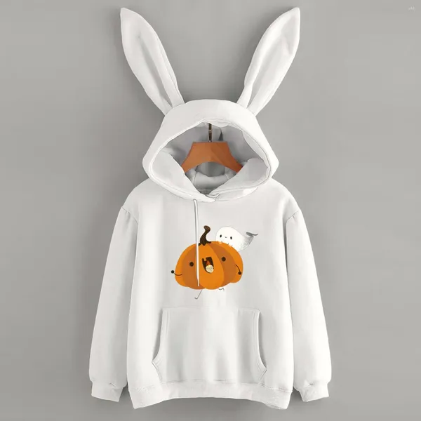 Hoodies femininos primavera bonito halloween impresso menina hoodie casual manga longa moletom pulôver orelhas plus size superior sweatershirt