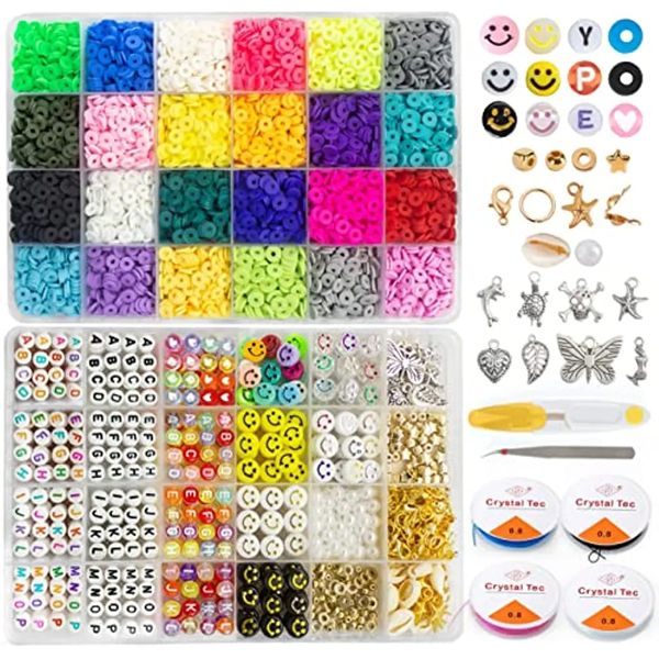 7200 pezzi di perle di argilla da 7200 pezzi per le lettere di creazione di gioielli fai -da -te sorridono Heishi per tallone set di orecchini braccialetti makingkit 231227