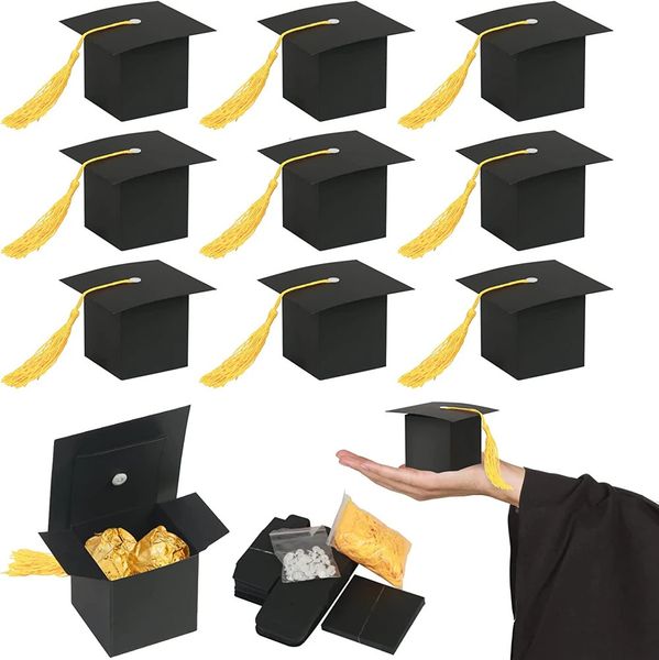 50 pezzi di scatole di caramelle a cappello da addio al nubilato nero utilizzate per la confezione regalo per biscotti di laurea 2023 FORNITÀ PER PARTI DI GRANDAZIONE 231227