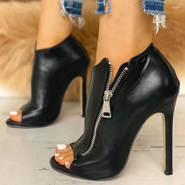 Sandalen Schwarz Sommer Mode High Heels Fisch Mund Reißverschluss Abdeckung Ferse Vielseitige Alias Weibliche Sexy Party Schuhe Große Größe