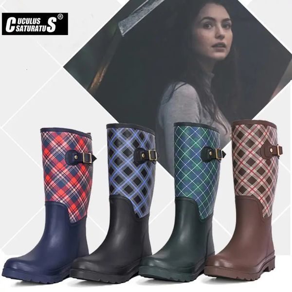 Cuculus Gummi-Regenstiefel, britische klassische, wasserdichte Schuhe mit hohem Schlauch für Damen, hohe Damen-Regenstiefel, kniehohe Damen-Stiefel 231226