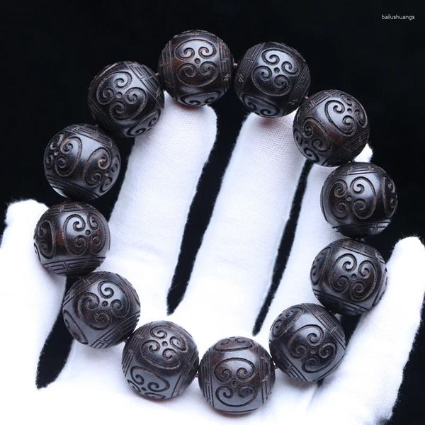 Strand natural ébano 20mm preto grânulo pulseira artesanal masculino oração fitness colar jóias madeira