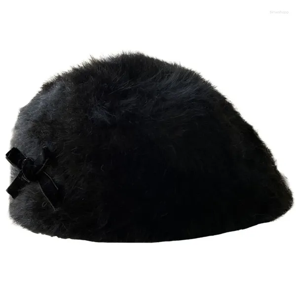 Berets Sweet Bowtie Furry Hat Girls Driver Cap Atmungsaktive Winter Octagonal