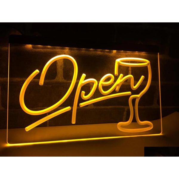 Metal Pintura LB536 Script Open Glass Cocktails Bar Led Neon Light Sign Home Decor Artesanato Drop Delivery Garden Arts Dhiz1