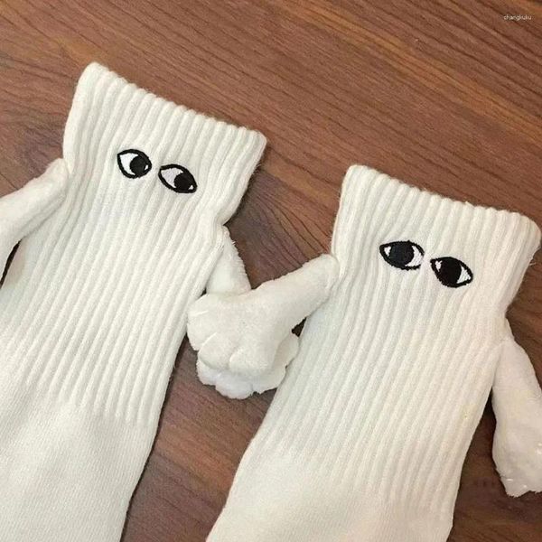 Женские носки с большими глазами и магнитной присоской для пар, милые хлопковые дышащие носки с героями мультфильмов, удобные для милых