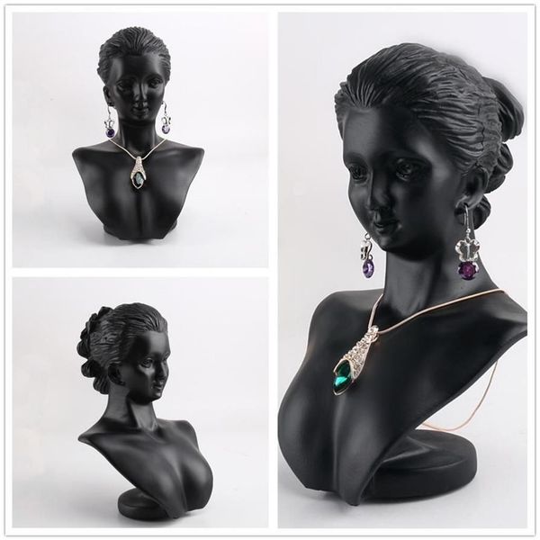 Boutique contador preto resina senhora figura manequim display busto suporte jóias rack para colar pingente brincos mx200810241e