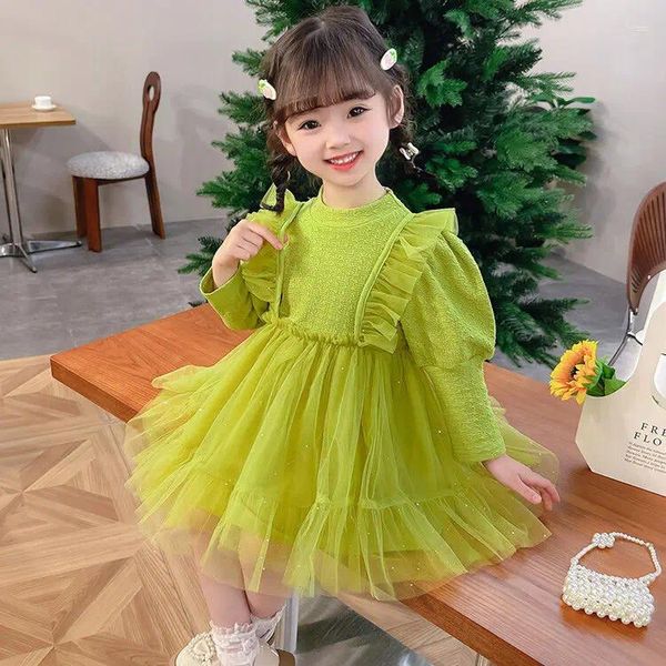 Mädchenkleider Kinder Boutique Kleidung Baby Mädchen Kleid 2023 Autumn Mesh Garn Mode Mode Weiche Prinzessin Fee