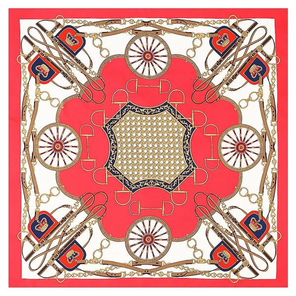 130cm*130cm lüks marka kraliyet kemer zinciri silkscarf forwomen kafa bandı dimi büyük kare eşarplar kadın şallar bandana 231227