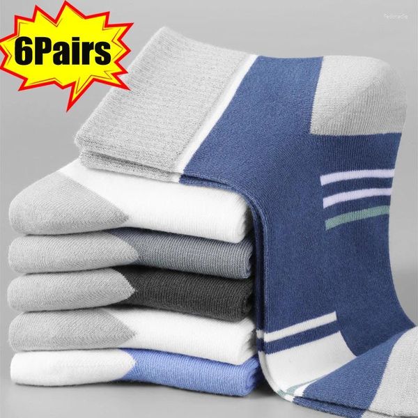 Herrensocken, 1/6 Paar, Baumwolle, schweißabsorbierend, atmungsaktiv, geruchshemmend, dicke Modelle von langen, trendigen Sportarten für Männer