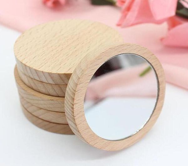 Petit miroir rond en bois, miroir de poche Portable, Mini miroir de maquillage en bois, cadeau de fête de mariage, Logo personnalisé 8911031