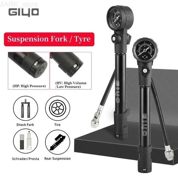 Pompa gonfiabile 300psi giyo mtb shock fork pompa per pneumatici per biciclette schrader presta hp/hv a due modalità pompa sospensione posteriore con gaugel231227