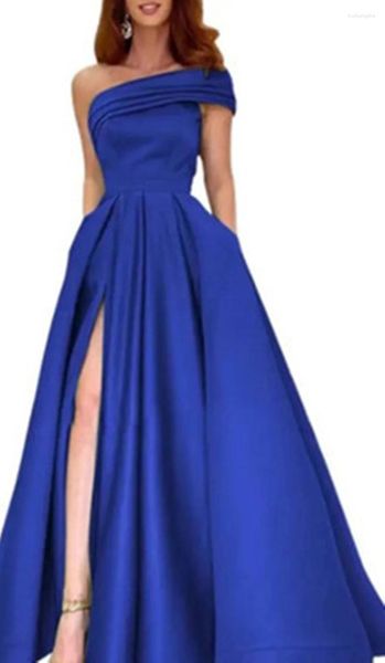 Abiti casual cutubamente verdi sexy da donna sexy festa blu a blu coltivata una spalla satinata maxi abito per donne viola