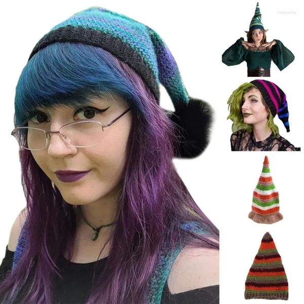 Berets Daily Beanie Knit Witch Chapéus Adoráveis Bonés Quentes de Inverno Com Cauda Longa