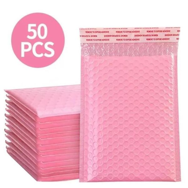 50 pcs sacos bolha mailers envelopes acolchoados pérola filme presente presente mail envelope saco para livro revista forrado mailer auto selo rosa lkfp khll