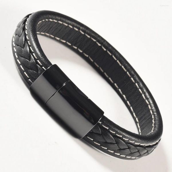 Bangle Wollet Jóias Pulseira Magnética de Couro Preto para Homens Mulheres Ímã de Aço Inoxidável e Germânio Cuidados de Saúde Energia de Cura