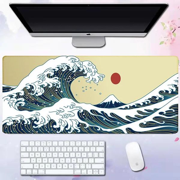 Rests Great Wave Red Sun XL Tappetino per mouse grande esteso 31,5X11,8 pollici Tappetino per mouse grande con bordo cucito Tappetino per tastiera lungo antiscivolo per computer