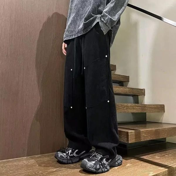 Pantaloni da uomo Corea del Sud Moda Vita da tirare Corda da uomo Pantaloni larghi con tasche larghe Gamba dritta Abbigliamento casual