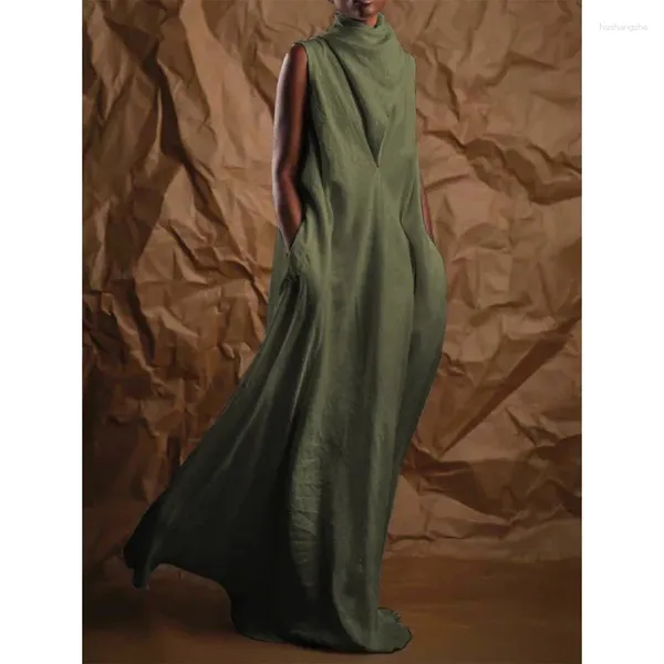 Повседневные платья 2023 Стиль летняя трансграничная иностранная торговля женская рукавочная воротника Элегантная длинная юбка для мытья на длинном этаже