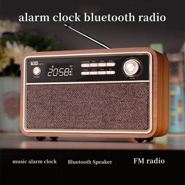 Lautsprecher Caixa de Som Wecker Bluetooth-Lautsprecher Multifunktionaler Holzradio-Musikplayer LED-Anzeigekarte Retro-Bluetooth-Lautsprecher