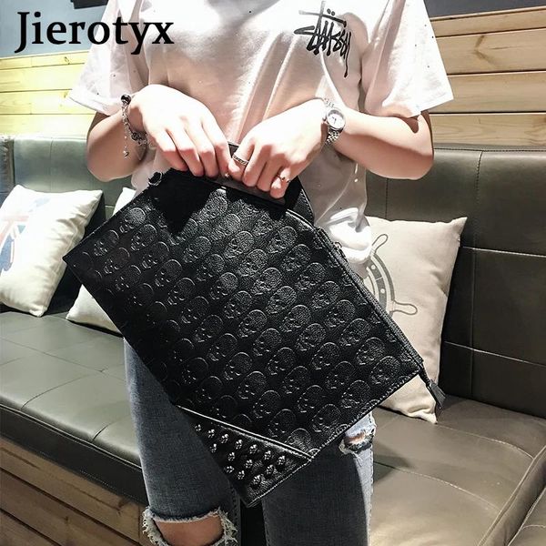 Сумки Jierotyx Ghost Head Clutch Clutch Sacks для женщин с крестом на плечо сумки сумки конверт мужчина большие емкости черная кожа