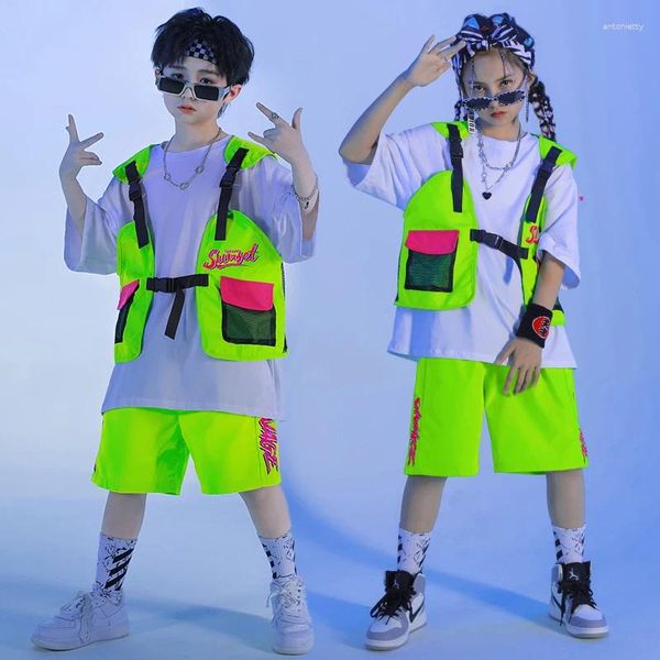 Детская одежда для сцены Kpop, одежда в стиле хип-хоп, сетчатая куртка, жилет, футболка, топы, шорты, уличная одежда для девочек и мальчиков, костюм для джазовых танцев, подростковая выставочная одежда