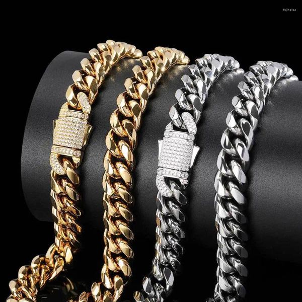 Correntes Cuban Link Chain para Homens Prateado / Dourado Gelado Strass Miami Colar Gargantilha Mulheres