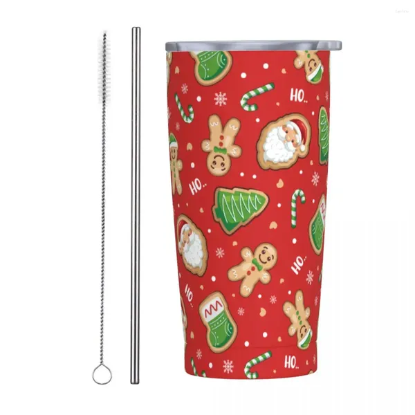 Tumblers Natal Gingerbread Man Papai Noel Tumbler com palha Xmas Tree Candy Cane Aço Inoxidável MugVacuum Isolado 20oz