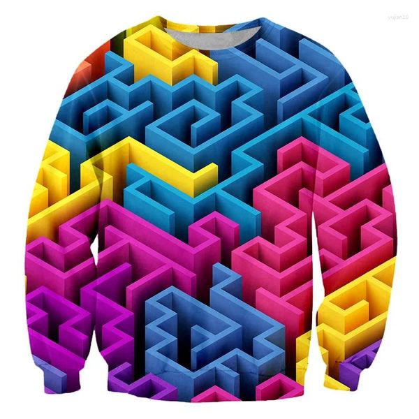 Herren Hoodies IFPD EU/US-Größe Hiphop Streetwear Langarm Rundhalspullover Mode Cool Print Lustige Bunte Labyrinth 3D Sweatshirts