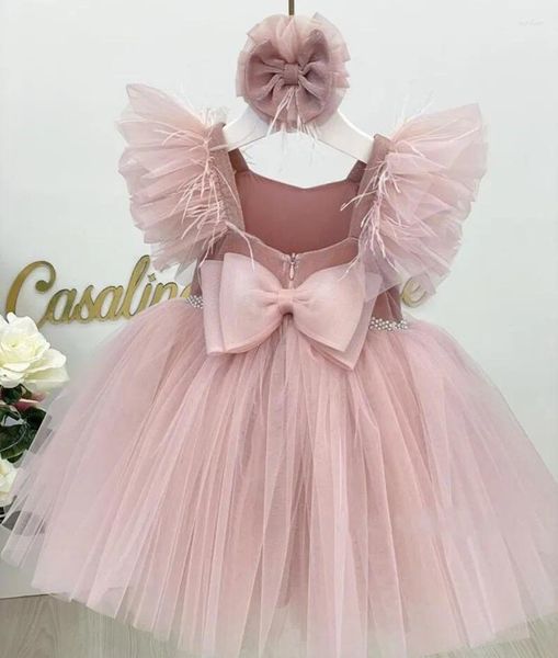 Vestidos de menina coram o vestido de bebê Tulle, primeiro aniversário de manga de manga soprada de criança de Natal, tamanho 12 meses 24 meses