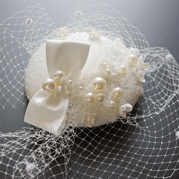 Luxo pérola nupcial headpiece artesanal noiva véu fascinator casamento acessórios de cabelo po pillbox chapéu festa fedora chique boina 231226
