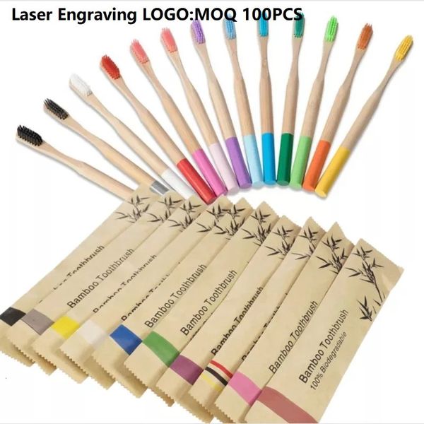 100 PCS Özelleştirilmiş Lazer Gravür Bambu Diş Fırçaları Taşınabilir Çevre Dostu Ahşap Diş Fırçası Yetişkinler İçin Çocuklar 231227