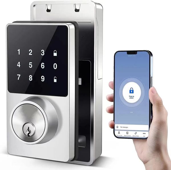 Smart Lock con Bluetooth Porta d'ingresso senza chiave Tastiere touchscreen Facile da installare App Sblocco Sicurezza Impermeabile 231226