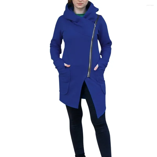 Damenjacken Oberbekleidung Frauen Wintermantel Reißverschluss warmer Hoodie Kapuze -Sweatshirt Asymmetrische Jacke Outwear 2023
