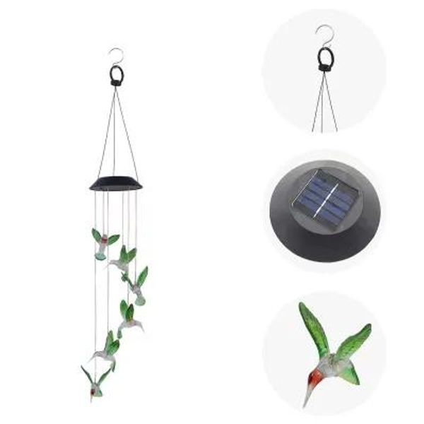 Decorazioni DHL INVIA Campanello eolico solare Luce a LED Colibrì Regalo Colore LED Scolorimento Decorazione del giardino Lampada da parete sospesa