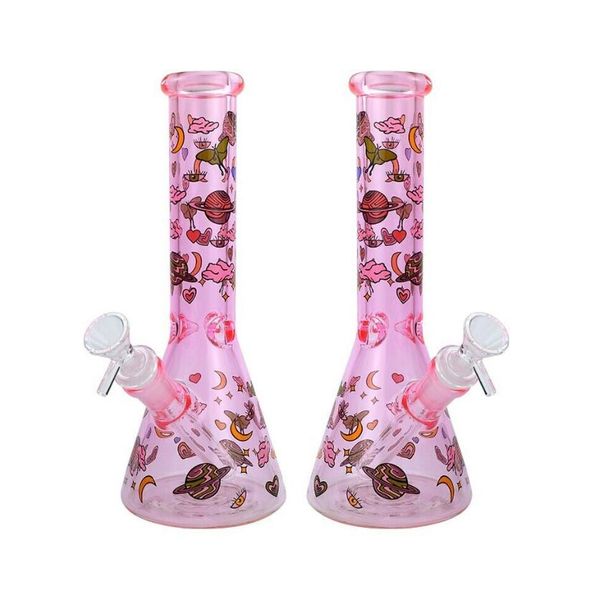 10 inç parıltı koyu kafatası desen cam su bongs shisha bubbler 14 mm kase sigara nargile